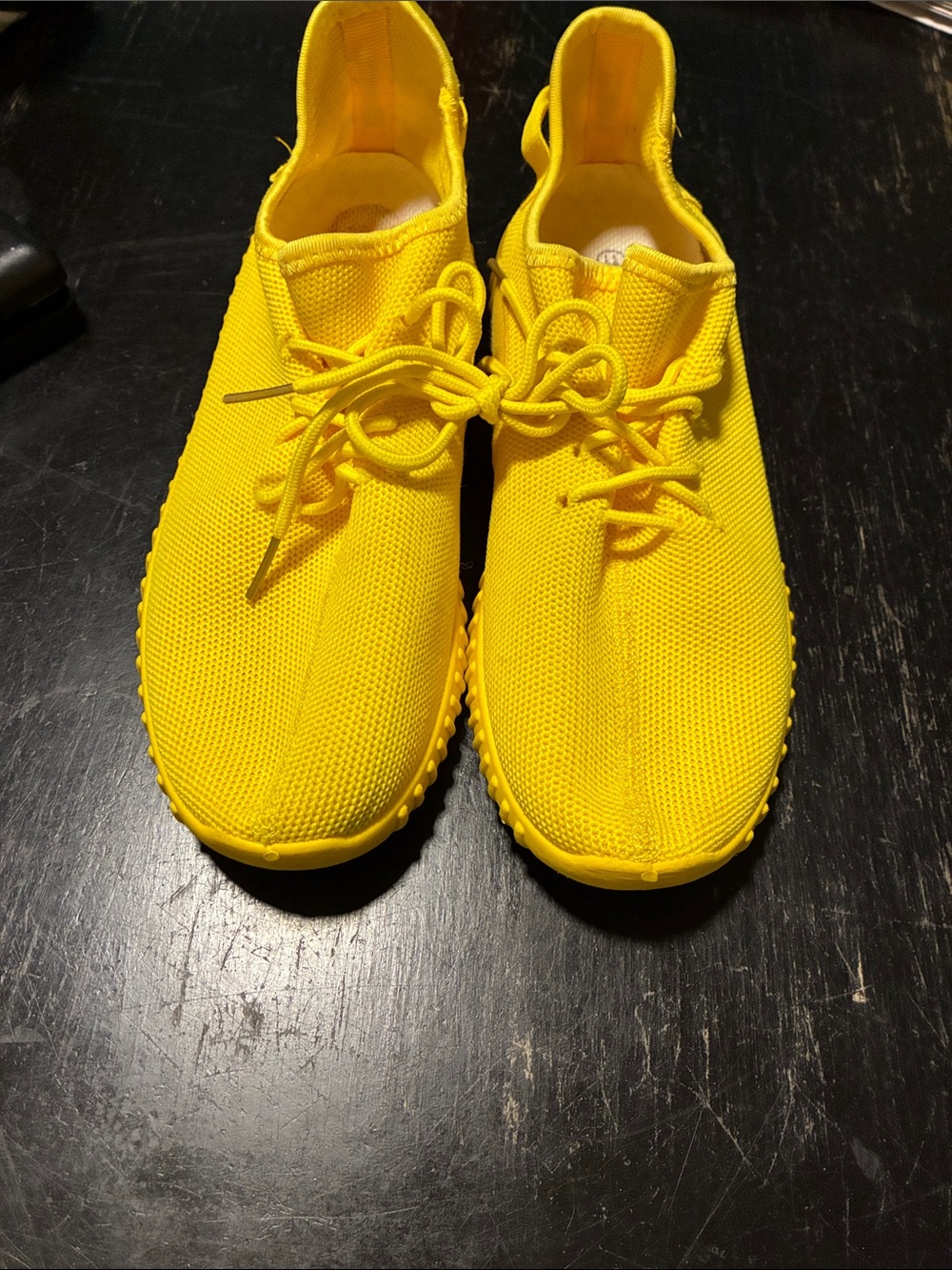 Women's Yellow Knit Athletic Sneakers with Cushioned Sole